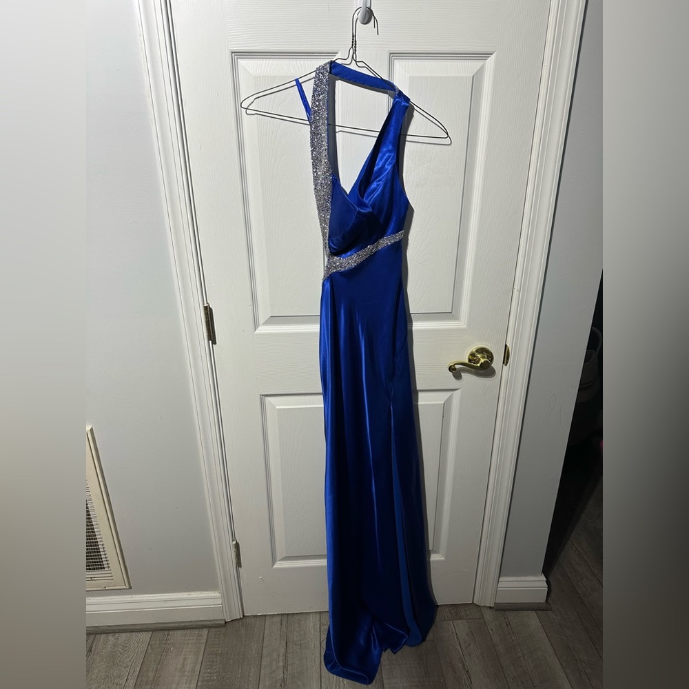 Royal Blue Beaded Open Back Rhinestone Prom Dress